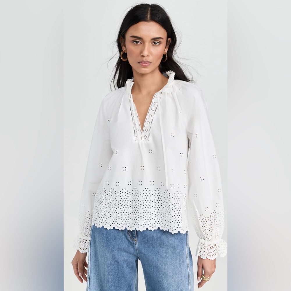 Ulla Johnson White Ruffled Long Sleeve Blouse